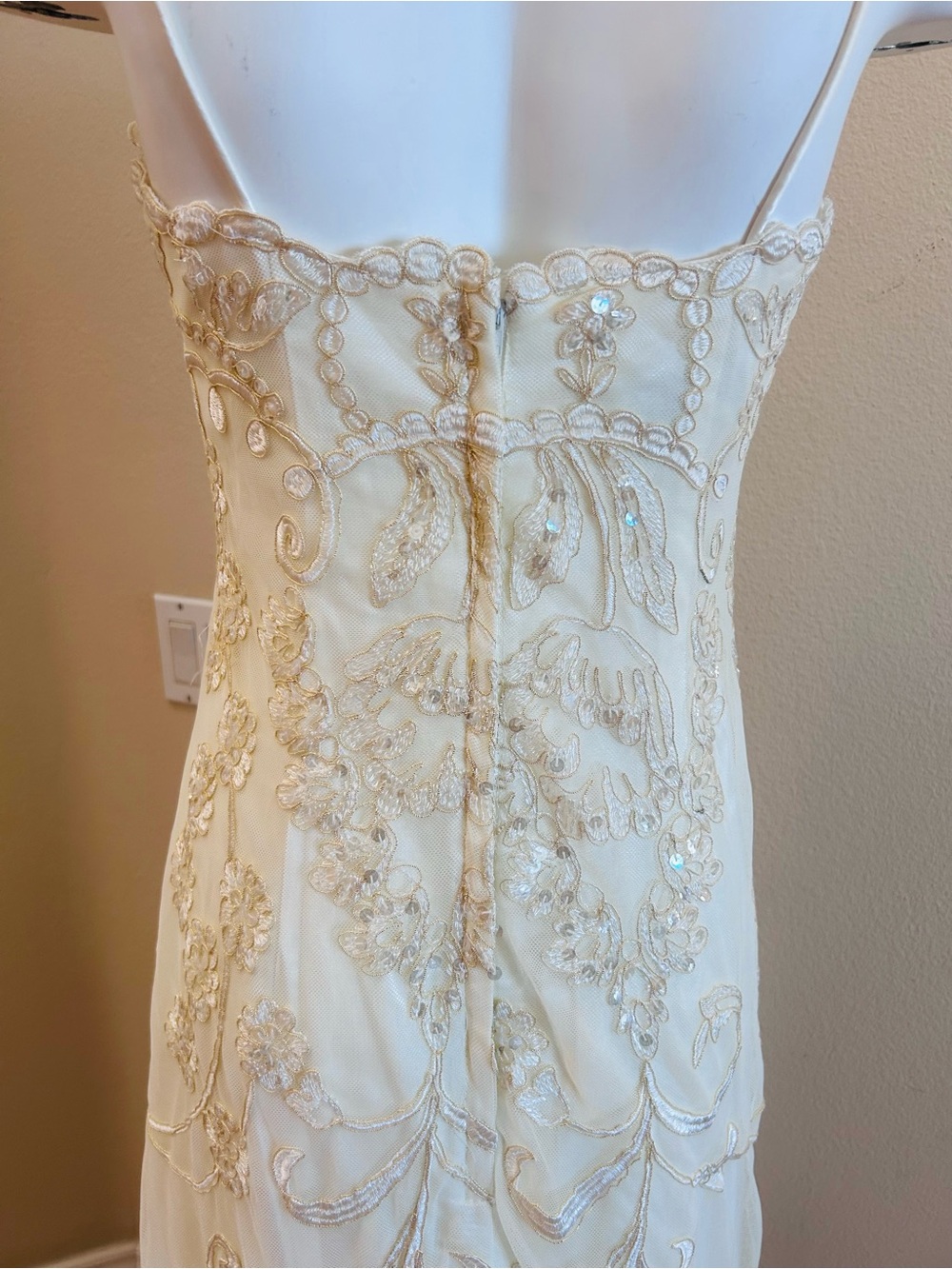 Vintage Jessica McClintock Bridal 12 Off White Lace Mesh Sequins Maxi Dress  USA - Picture 3 of 6